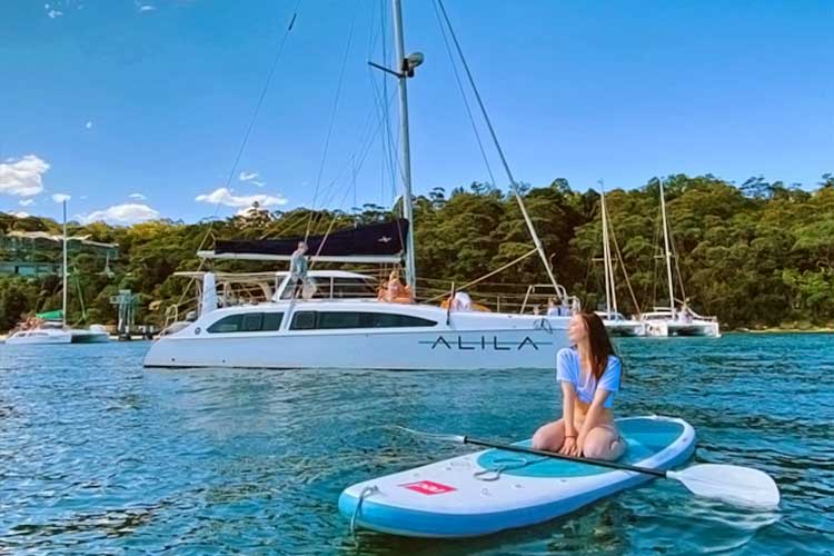 Alila catamaran on Sydney Harbour — bucks party boat
