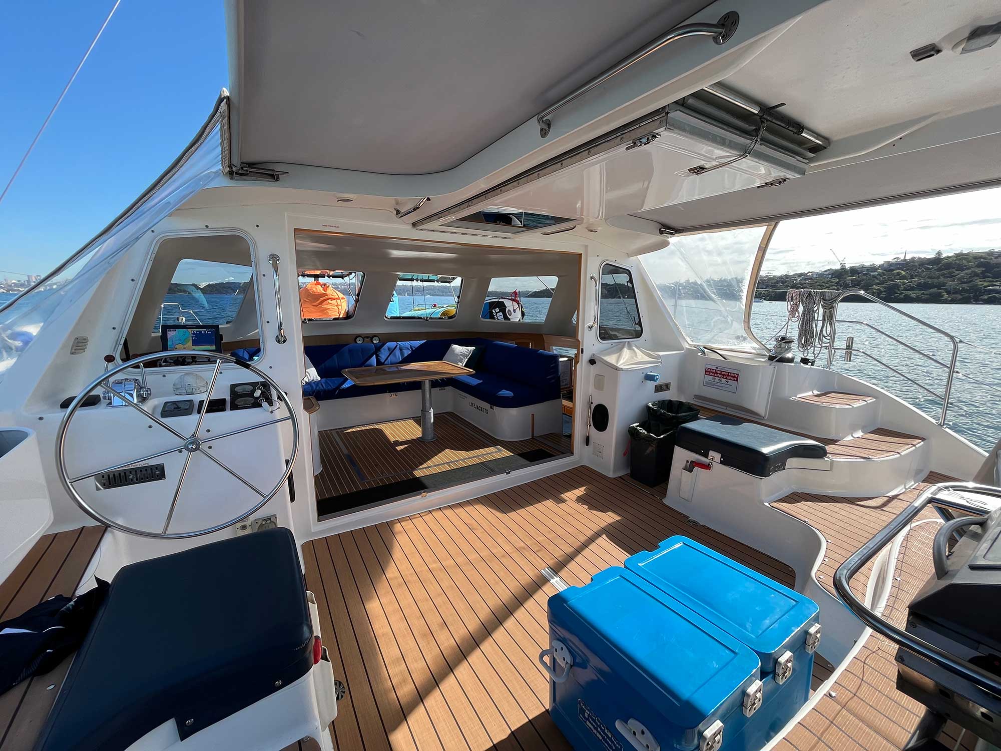 Alila catamaran on Sydney Harbour — Vivid Sydney boat hire